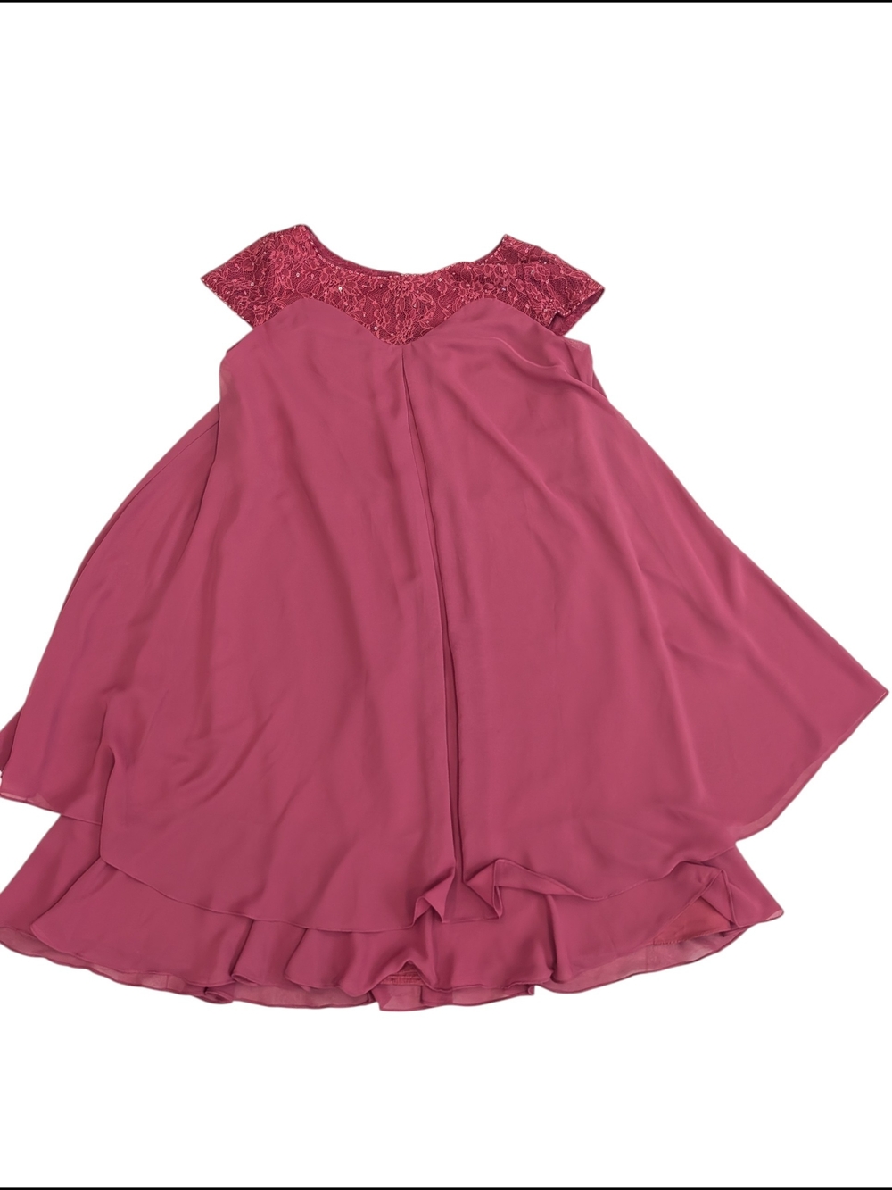 JJ's House Dusty Rose Chiffon Lace Formal Dress Plus Size Sequins Illusion Neck